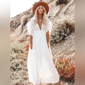 Button down ruffle maxi dress